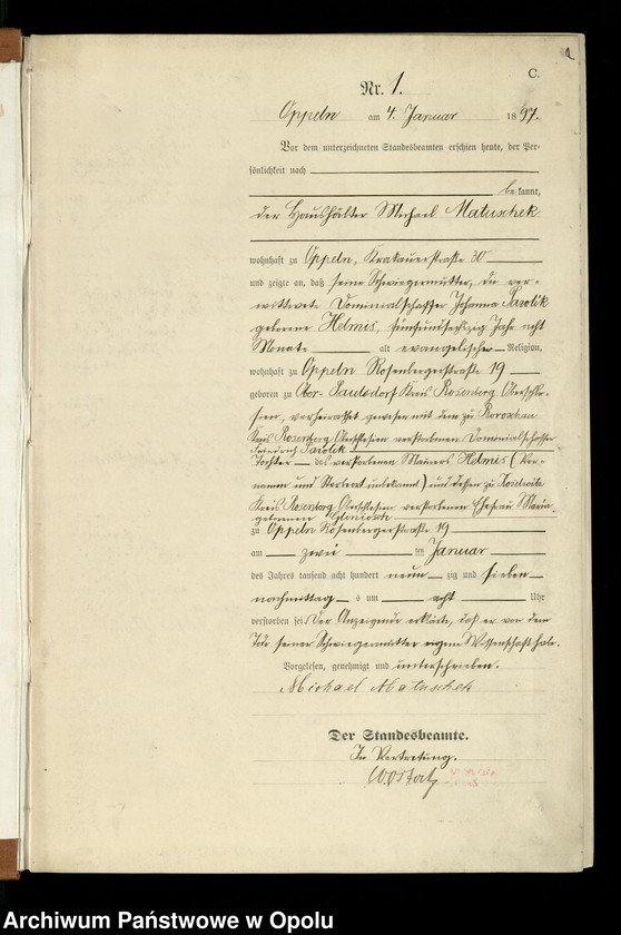 Obraz z jednostki "Urząd Stanu Cywilnego w Opolu 1897 Rejestr zgonów Księga Miejscowa Nr 1 do 334"