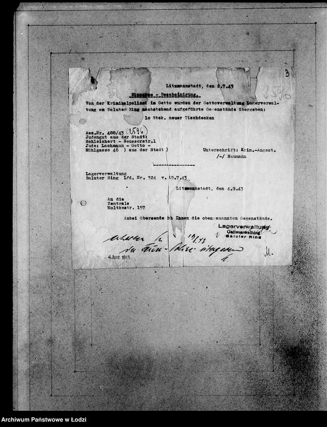 Obraz 7 z jednostki "Kripo.Unterlagen 2400-2600 [Dokumenty konfiskaty majątku ruchomego u Żydów]"