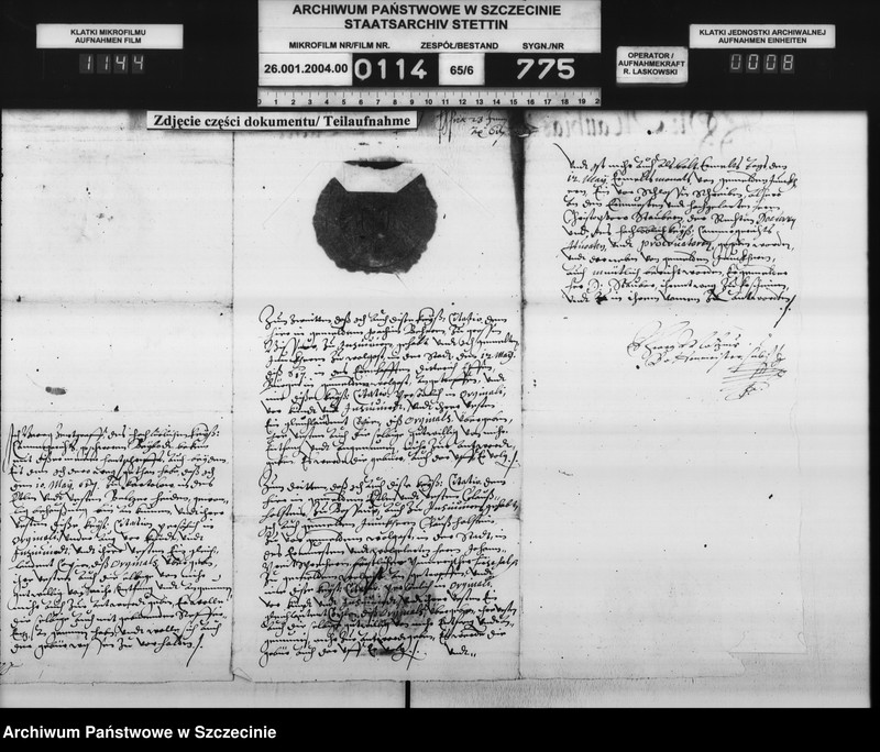 image.from.unit.number "Magnus v. Horn zu Ranzin / Joachim v. Behr zu Schlagtow, Balzer v. Heyden zu Kartlow und Klaus v. Holstein [Holste] zu Passow: Bürgerschaftsschuld, Einweisung in den Hornschen Hof. Zu Büssow."