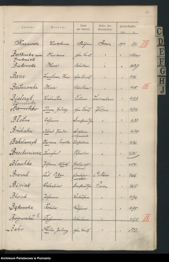 Obraz 8 z jednostki "Spis alfabetyczny małżeństw za 1913"