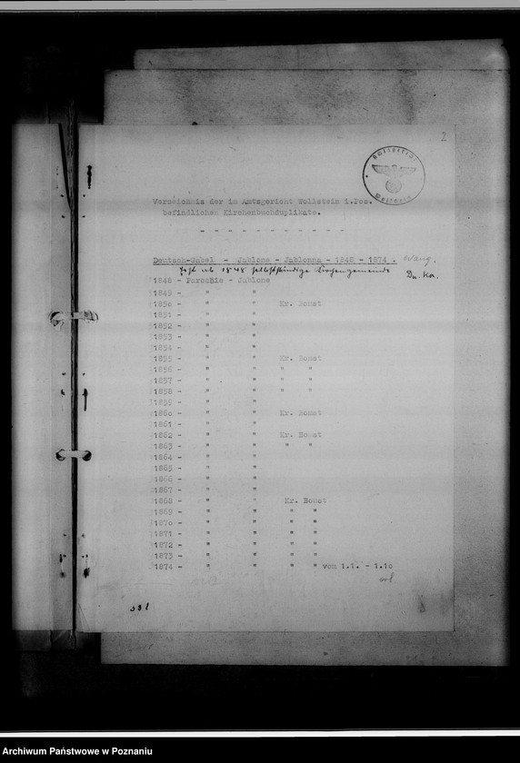 Obraz 6 z jednostki "Verzeichnis der im Amtsgericht Wollstein [Wolsztyn] befindlichen Kirchenduplikate"