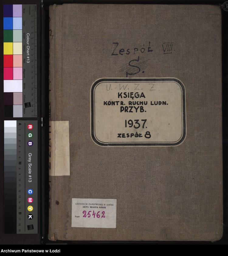 Obraz 2 z jednostki "Księga kontroli ruchu ludności (rejestr osób przybywających do gminy) Łódź, zespół VIII, lit. U, W, Z, Ż"
