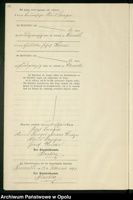 Obraz 14 z jednostki "Heiraths-Neben-Register des Standesamts Altewalde pro 1897"