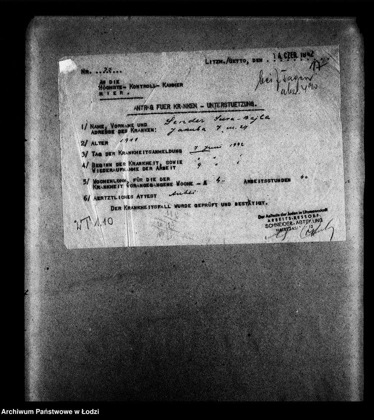 Obraz 20 z jednostki "Schneider-Abteilung, Halbegasse 12 [Zasiłki chorobowe dla pracowników wydziału, listy pracowników, zaświadczenia lekarskie]"