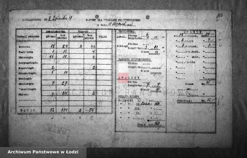 Obraz 13 z jednostki "[Ambulatorium nr 2. Dzienne sprawozdania statystyczne]"