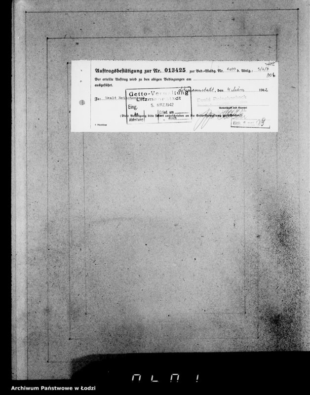 Obraz 20 z jednostki "Aufträge [Lieferscheinen und Rechnungen] 13416-13430 [Dostawa węgla i żywności do Getta]"