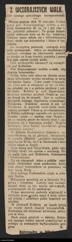 image.from.unit.number "Walki Armii Ochotniczej pod Warszawą. Wycinki prasowe."