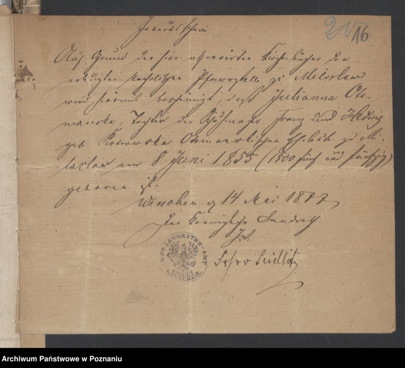 Obraz 18 z jednostki "Die von den Verlobten zum Aufgebot beigebrachten Urkunden pro 1877"