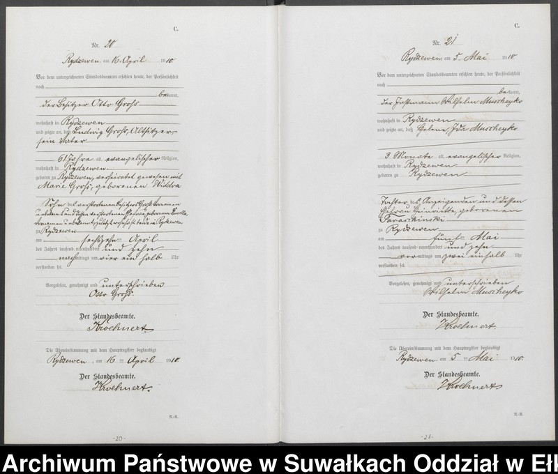 image.from.unit.number "C 2. Sterbe=Register (Neben=Register) Standesamt Rydzewen"