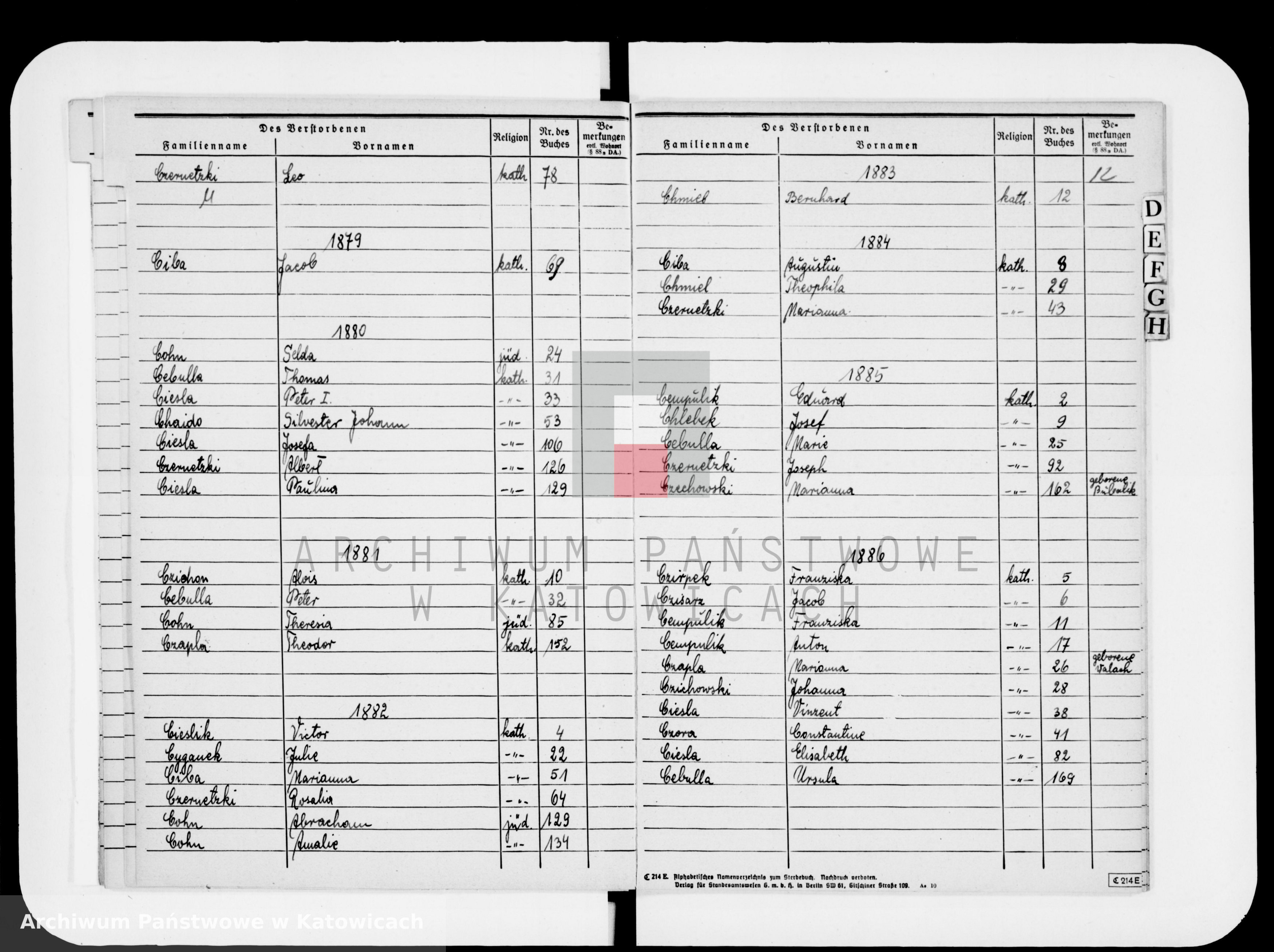 Skan z jednostki: Skorowidz do ksiąg zgonów za lata 1874-1890