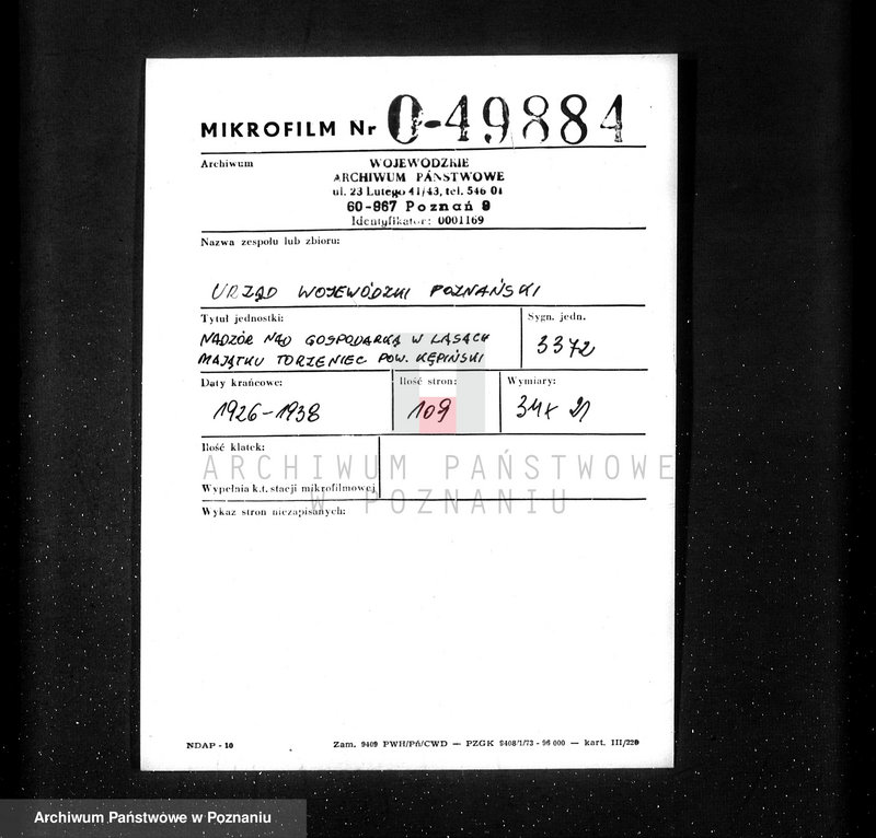 Obraz 2 z jednostki "Nadzór nad gospodarką w lasach majętności Torzeniec powiat kępiński"