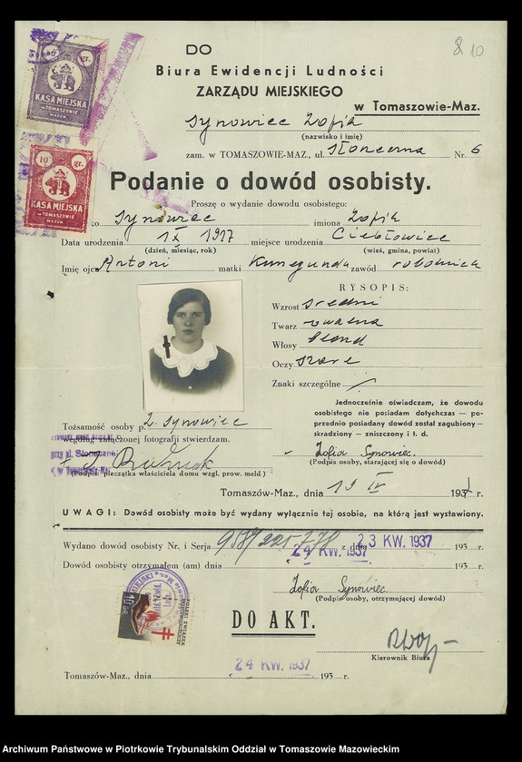 image.from.unit.number "Dowodów osobistych od nr 951 do 1100. Tom VII"