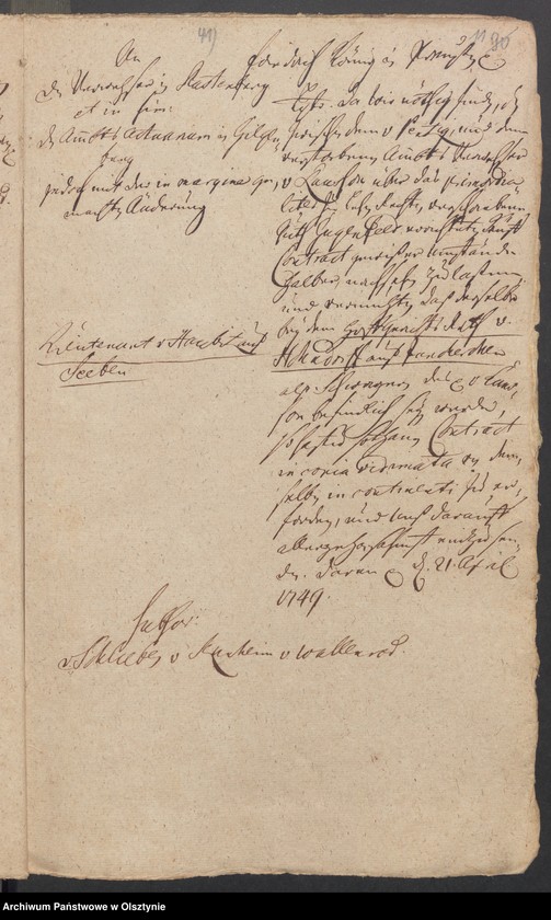 image.from.unit.number "In S. [Sachen] George Wilhelm von Schierstaedt auff Schildeck [Szyldak] wegen des Güttchens Gugenfeldt [Smolonek]"