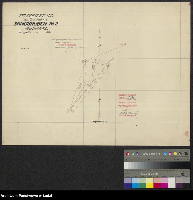 Obraz 1 z jednostki "Feldskizze Nr. 14 der Grundstückes Sandgruben Nr. 2 in Rawa-Mazowiecka"