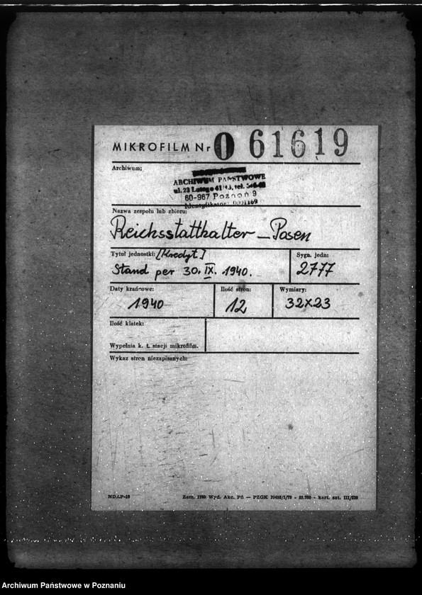 Obraz 2 z jednostki "Kredyt Stand per 30. IX. 1940."