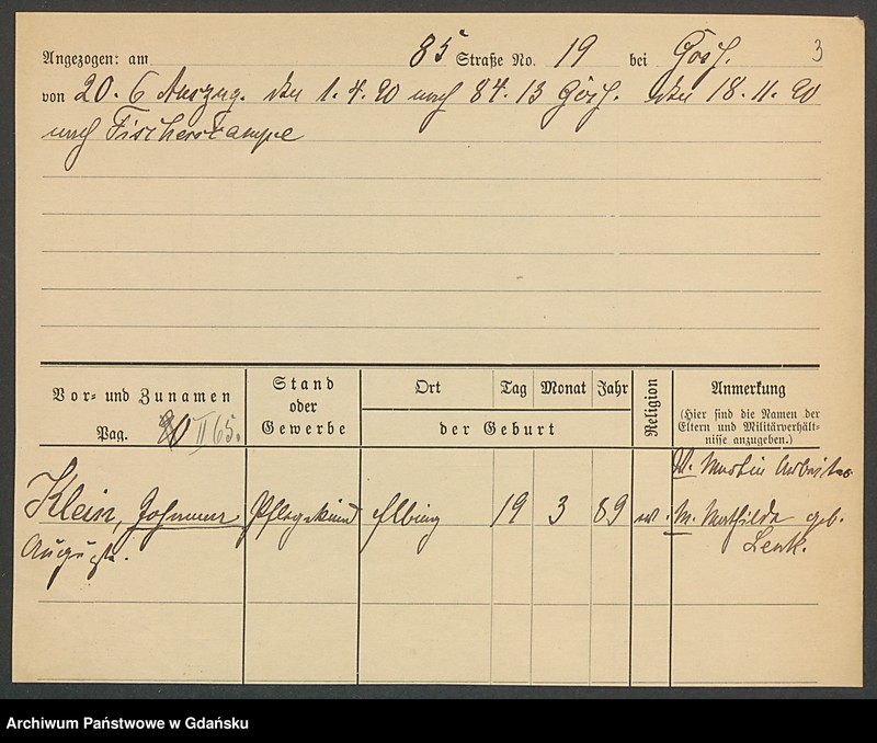 image.from.unit.number "Karty meldunkowe: Klein Johanna - Klein Marie"