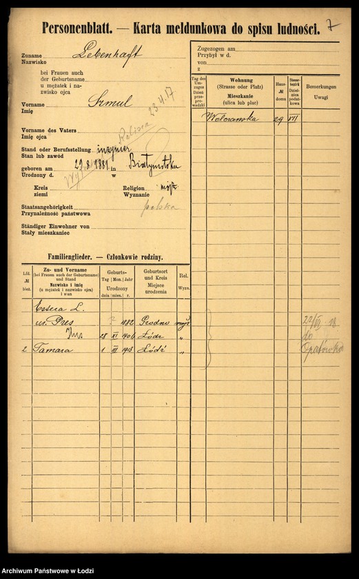 Obraz 9 z jednostki "[Spis ludności Łodzi] Lebendiger - Löffler"