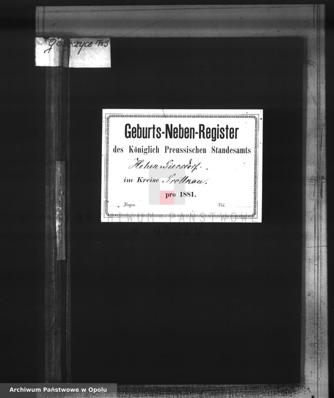 Obraz 2 z jednostki "Geburts-Neben-Register Standesamts Hohen-Giersdorf pro 1881"