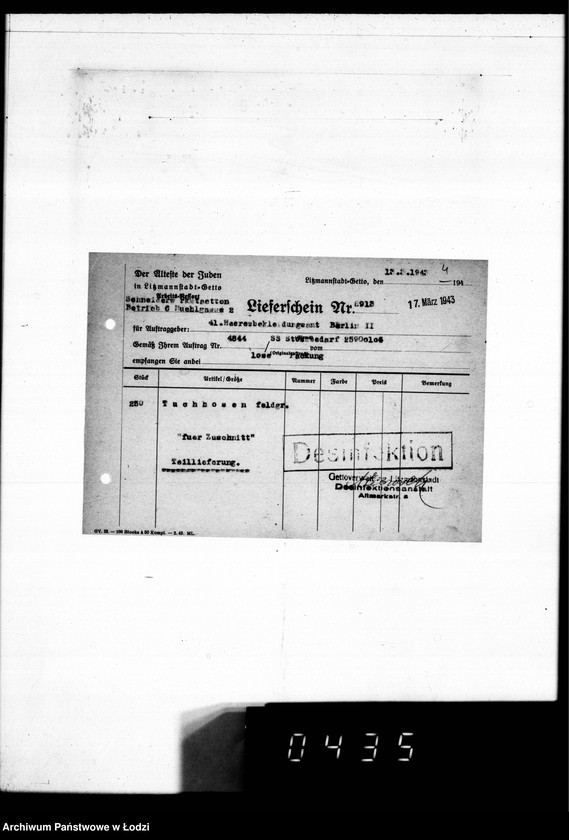 image.from.unit.number "[Dowody dostawy umundurowania dla] Heeresbekleidungsamt Berlin II"