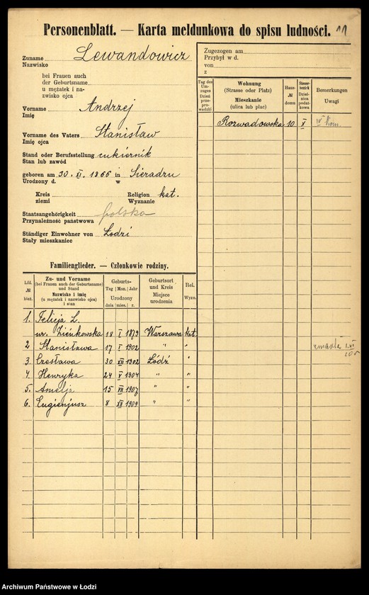 Obraz 13 z jednostki "[Spis ludności Łodzi] Lewan - Lewandowski"