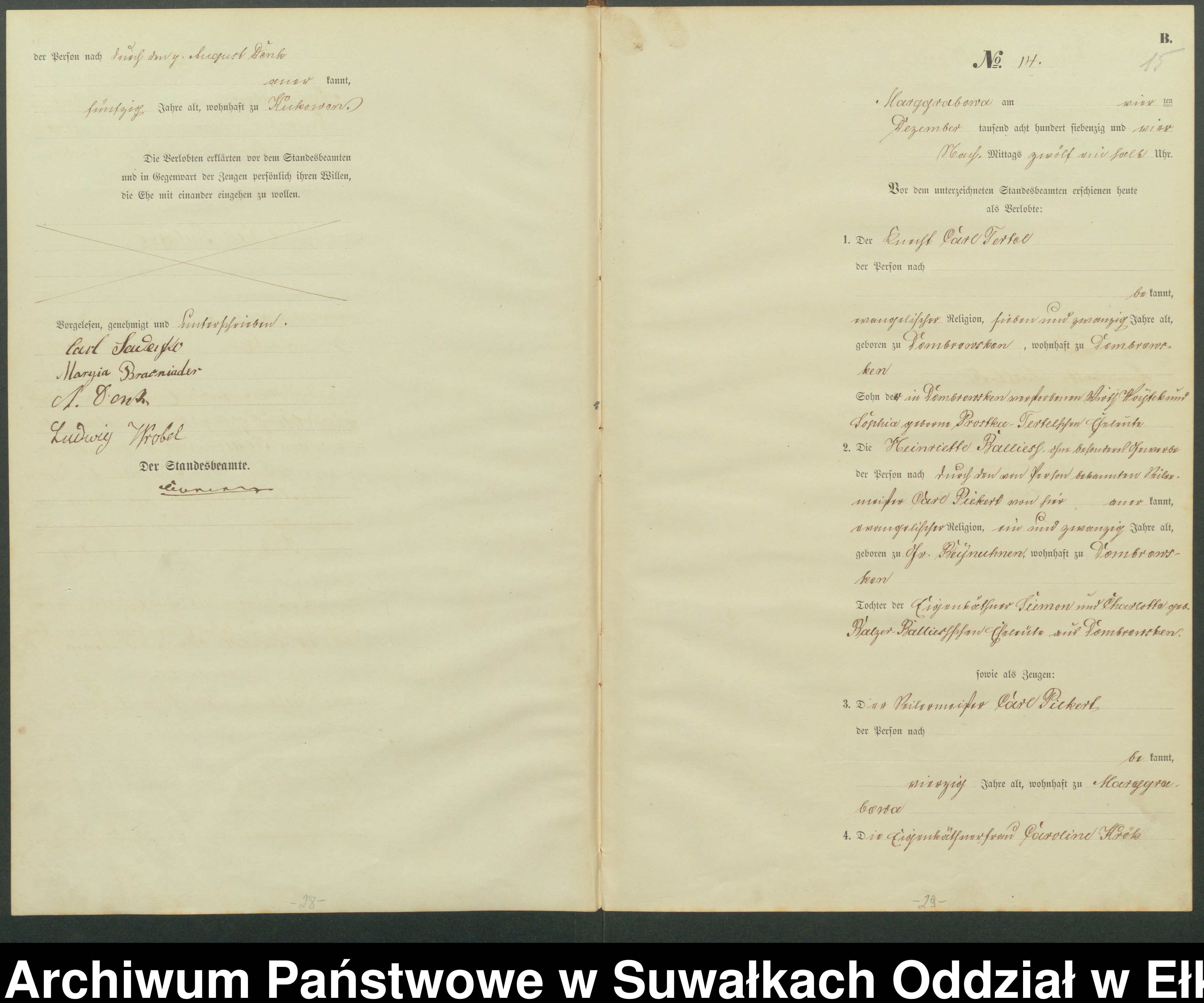 Skan z jednostki: Haupt-Heiraths-Register des Königlich Preussischen Standes-Amtes Landgemeinde Marggrabowa Kreis Oletzko