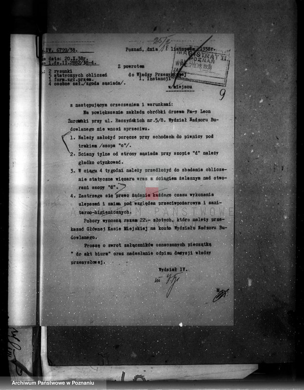 image.from.unit.number "Zatwierdzenie zakładu przemysłowego /tartaku i obróbki drzewa/ Własność L. Żeromskiego w Poznaniu"