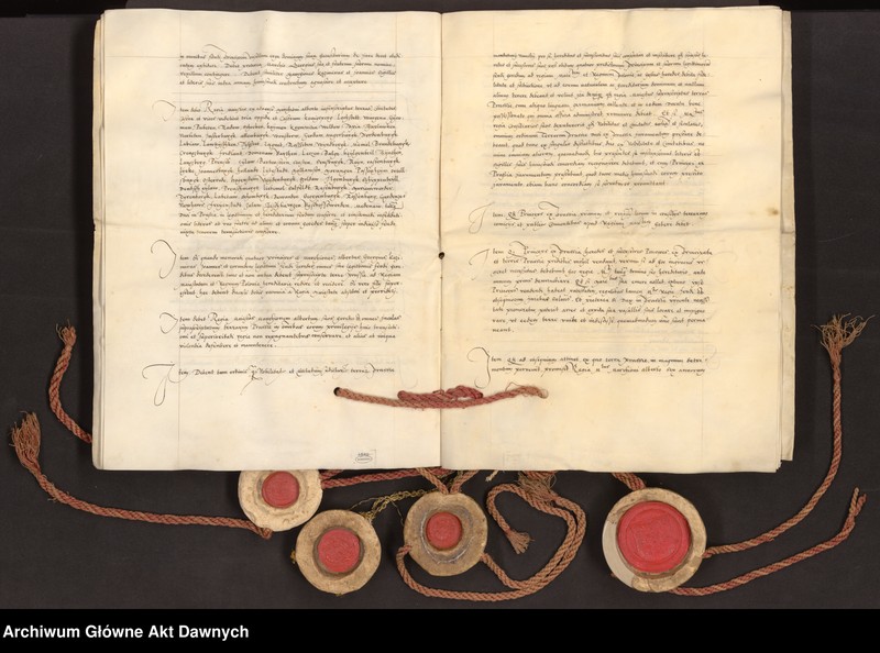 Obraz z jednostki "Jerzy, margrabia brandenburski i Henryk książę legnicki i brzeski ogłaszają warunki traktatu pokojowego kończącego konflikt pomiędzy Zygmuntem, królem polskim, a"