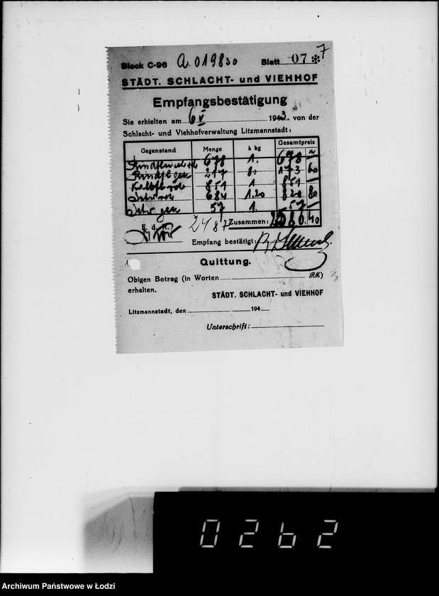 Obraz 12 z jednostki "Lebensmitteleinkauf. Aufträge, [Lieferscheinen und Rechnungen] 19781-19830 [Dostawa artykułów pierwszej potrzeby do Getta]"