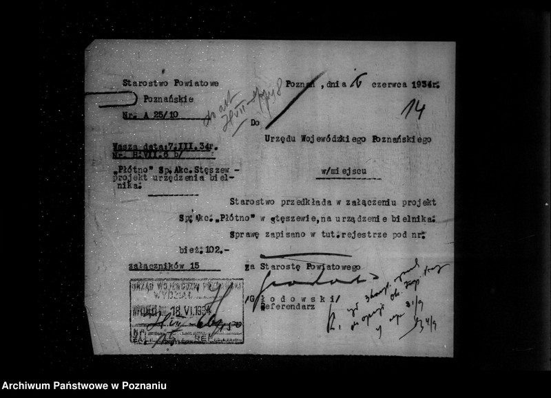 Obraz 20 z jednostki "Zatwierdzenie zakładu przemysłowego Płótno Spółka Firma Płótno Stęszew powiat poznański"