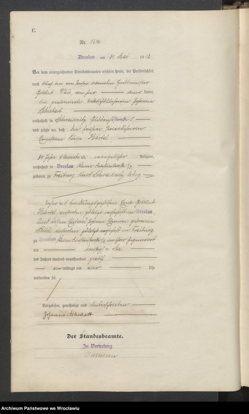 image.from.unit.number "Sterbe Haupt Register Standesamt Breslau III 1912 Band 5"