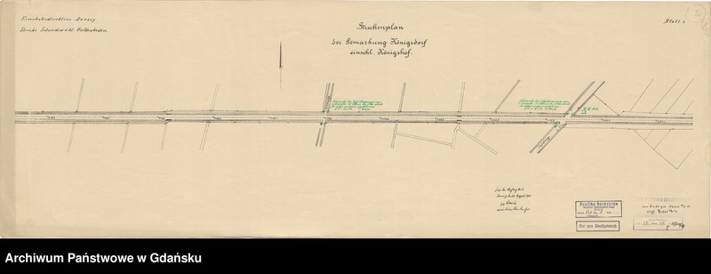 Obraz z jednostki "Eisenbahndirektion Danzig. Strecke Schneidemühl-Güldenboden. Streckenplan der Gemarkung Königsdorf einschl. Königshof. Blatt 2, 3"