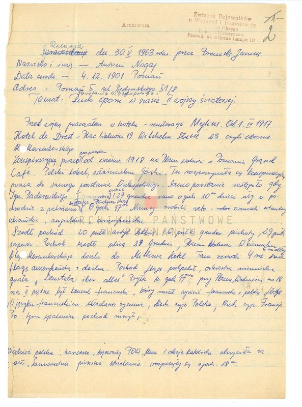 Obraz 8 z jednostki "Relacje i wspomnienia dotyczące powstania wielkopolskiego: 1. Poznań, część lll /autorzy relacji - N/."