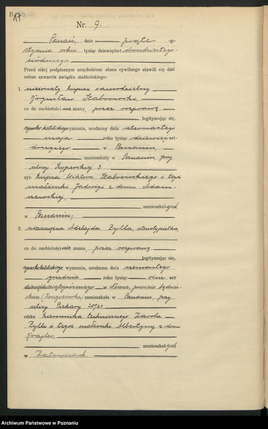 Obraz 19 z jednostki "Księga miejscowa małżeństw tom I [Rejestr główny małżeństw]"