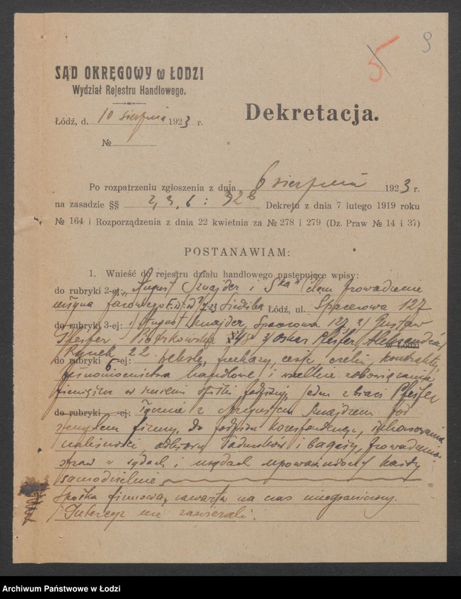 Obraz 11 z jednostki "August Sznajder i S-ka – prowadzenie młyna parowego"