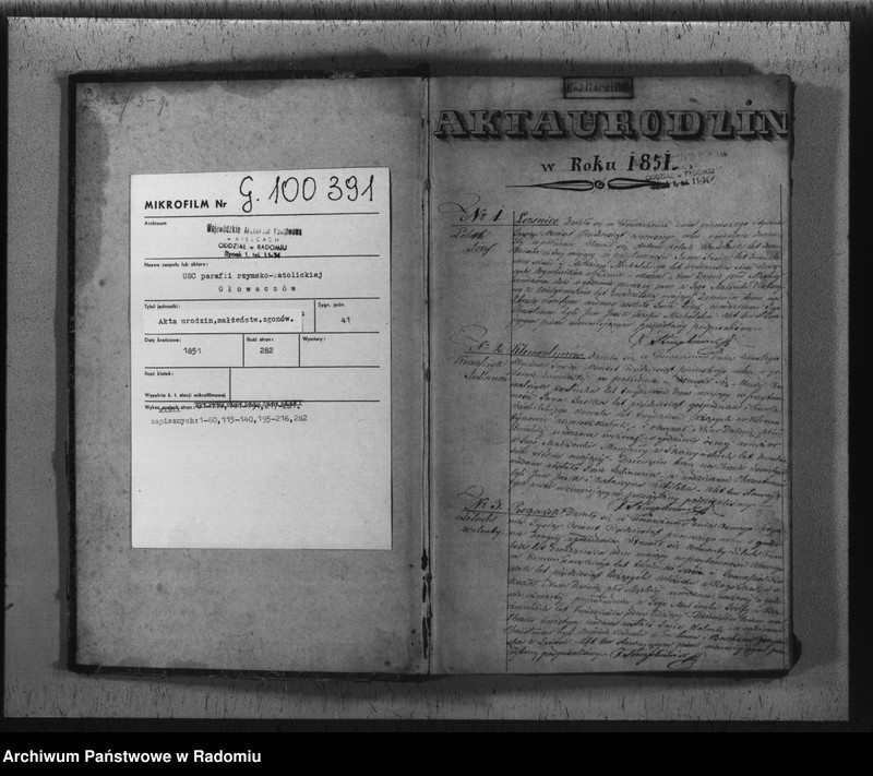 image.from.unit.number "Duplikat akt urodzonych, zaślubionych i zmarłych z parafii Głowaczów na rok 1851"