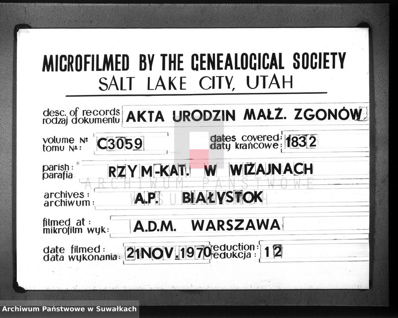 image.from.unit.number "Duplikat parafij wiżayńskiey z roku 1832"