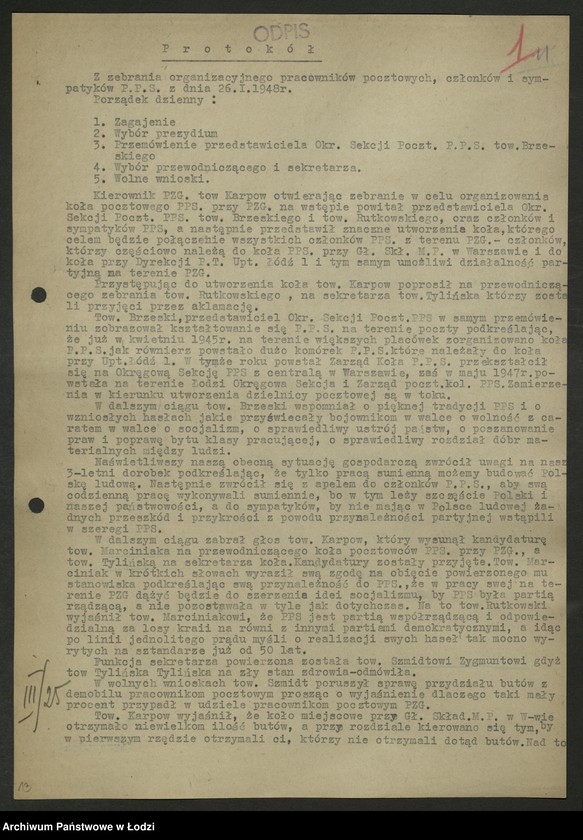 Obraz 12 z jednostki "Komitet Pocztowy PPS- protokoły posiedzeń. Koło Pocztowe- protokoły zebrań i protokoły współzawodnictwa pracy"