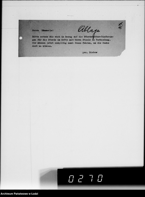 Obraz 19 z jednostki "Zuteilung von Futtermittel für die im Getto befindlichen Pferde."