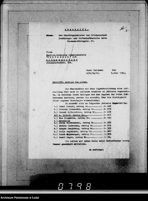 Obraz 11 z jednostki "J[uden] 406-420 [Wnioski Żydów z Getta o zwrot należności za pracę lub towar wzięty na kredyt]"