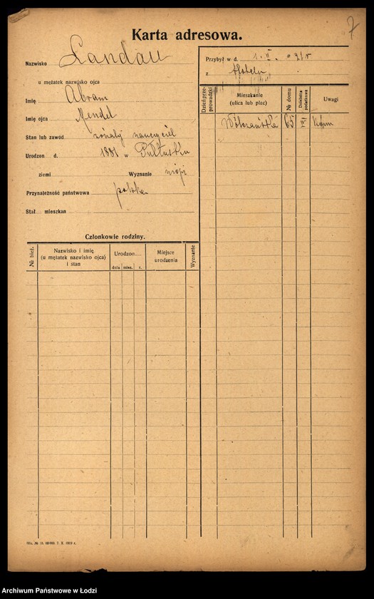 Obraz 9 z jednostki "[Spis ludności Łodzi] Landau - Landman"