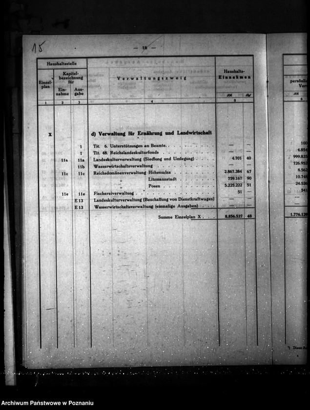 Obraz 19 z jednostki "Übersicht über die Haushaltseinnahmen und Ausgaben sämtlicher in der Behörde des Reichsstatthalters vertretenen staatlichen Verwaltungszweige"