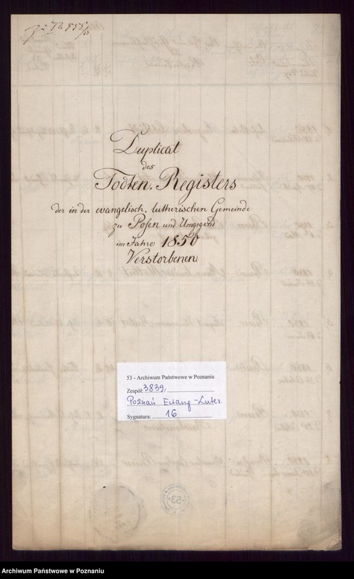 Obraz 2 z jednostki "Duplikat des Todtenregisters"