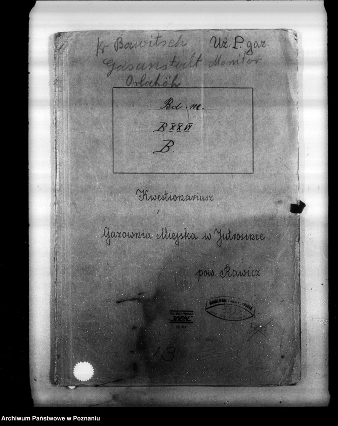 Obraz 4 z jednostki "Kwestionariusz Gazowni Miejskiej w Jutrosinie powiat rawicki"