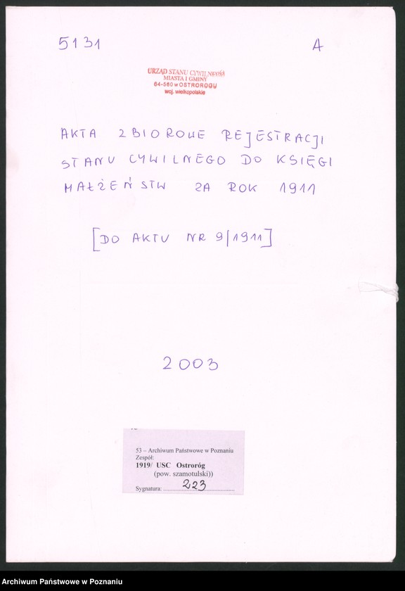 Obraz 2 z jednostki "Akta zbiorowe rejestracji stanu cywilnego do księgi małżeństw z roku 1911"