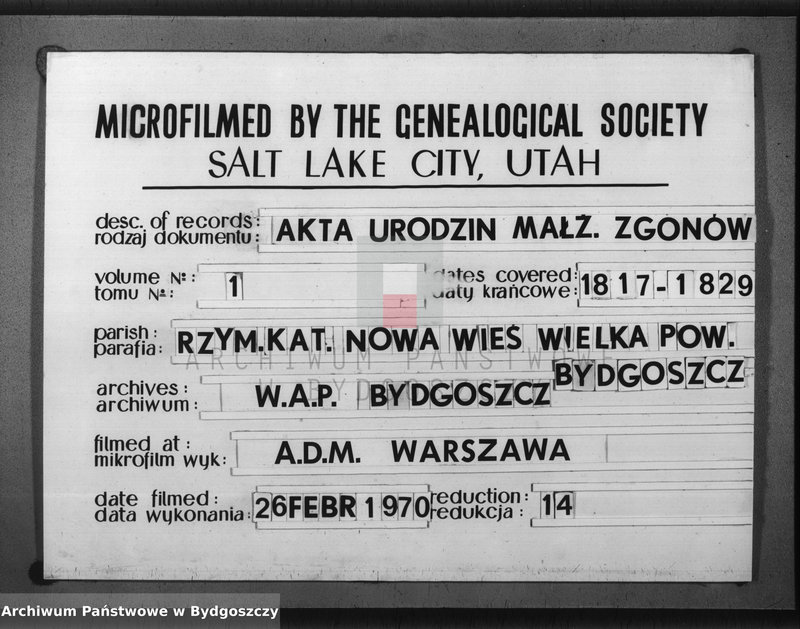 image.from.team "Akta metrykalne parafii rzymskokatolickiej w Dąbrówce Nowej, pow. Bydgoszcz"