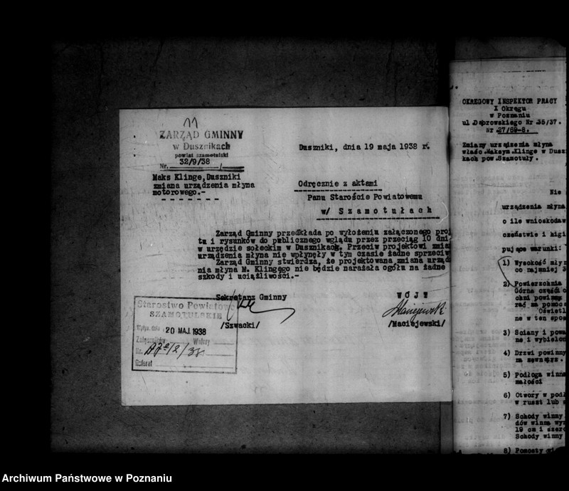 Obraz 15 z jednostki "Zatwierdzenie projektu zmiany zakładu przemysłowego /młyna motorowego/ w Dusznikach powiat szamotulski"