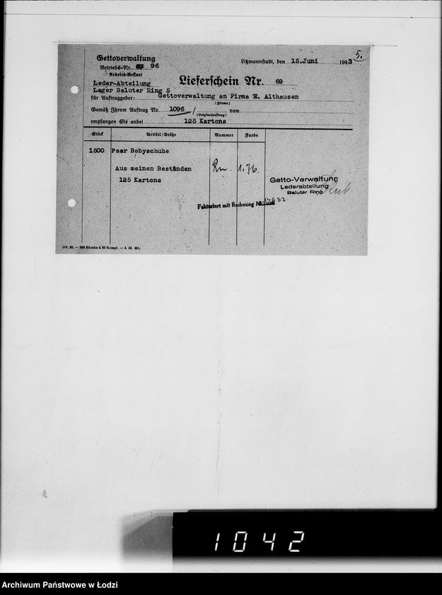 Obraz 9 z jednostki "Auftrag Nr 1096 100.000 Paar Baby-Hausschuhe"