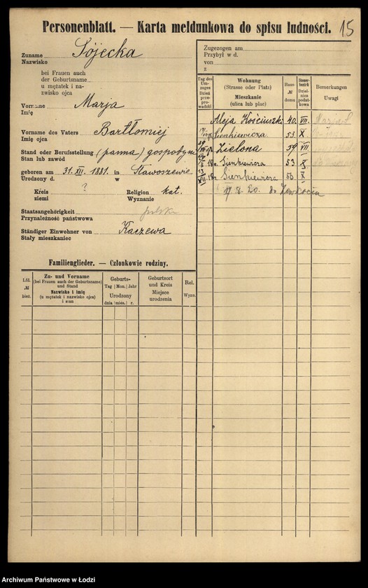 Obraz 17 z jednostki "[Spis ludności Łodzi] Sudzińska-Sumora"