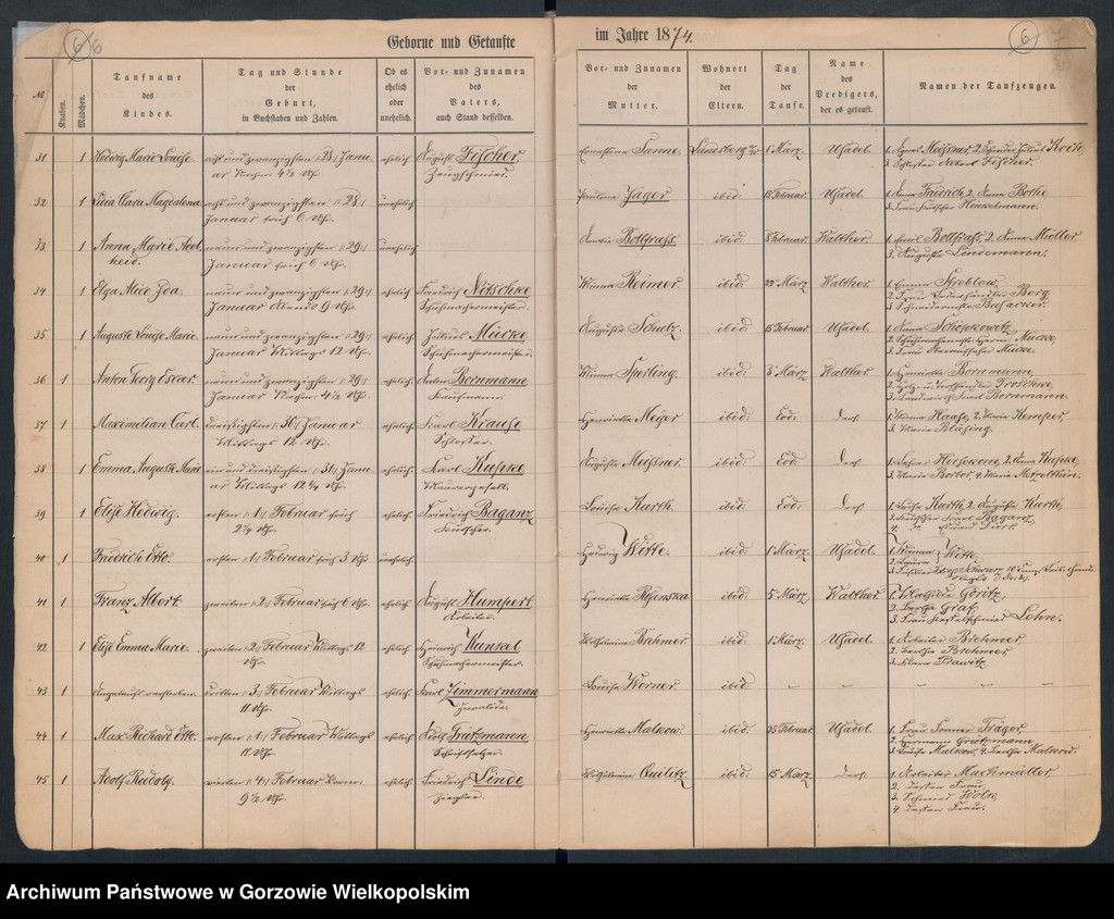 image.from.unit.number "Duplikate der Hauptkirche Landsberg an der Warthe (zawiera także Concordienkirchen-Gemeinde in Verbindung mit der reformirten und Militair-Gemeinde dotyczących zgonów w 1874 r.)"