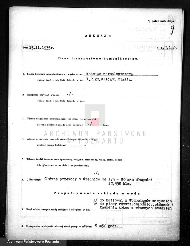 Obraz 13 z jednostki "Kwestionariusz Gazowni Miejskiej w Kościanie"